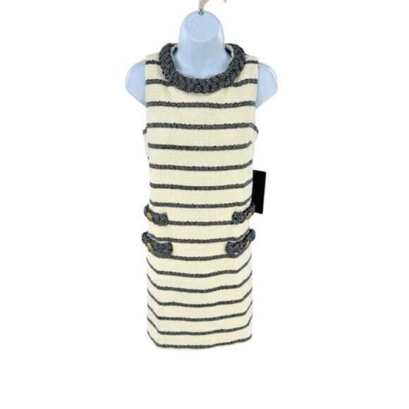 Tuckernuck NEW Navy Stripe Tweed Sleeveless Crew Neck Jackie Mini Dress Size M - Picture 3 of 10